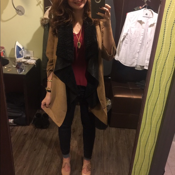 H&M Flowy Tan Fall Coat 3/4 sleeve Suede-like - Picture 1 of 8